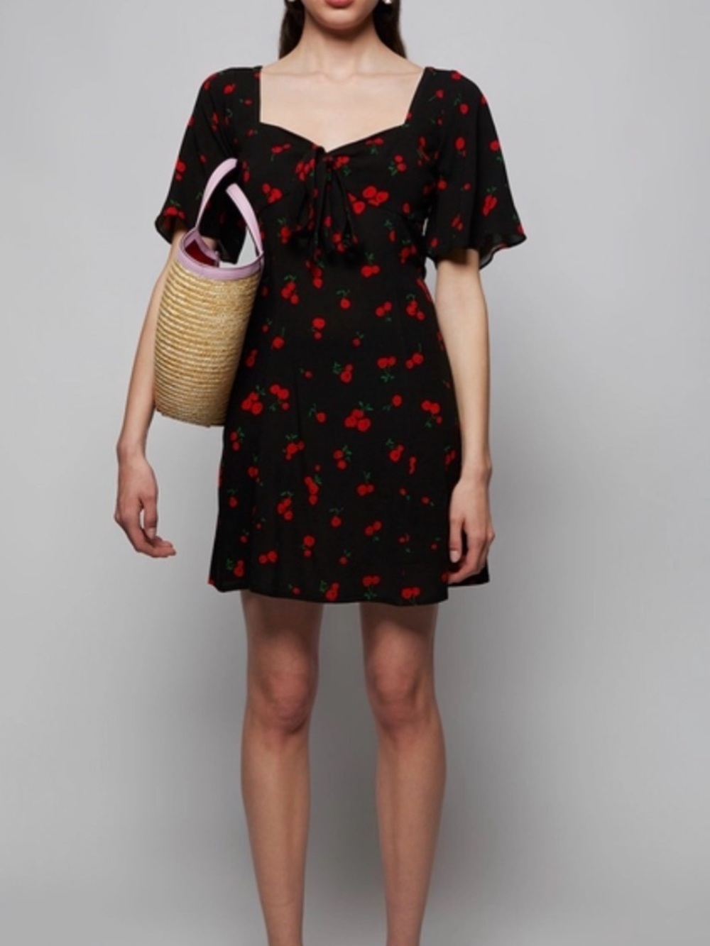 Rare! Made with Tender Loving Care By  HVN Cherry Tie-Front Mini Dress